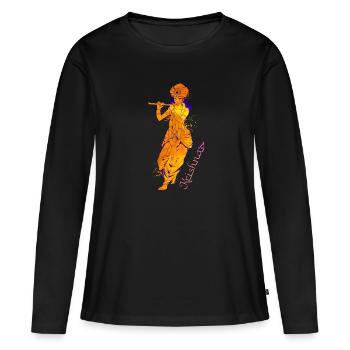 Dieu hindou - le joueur de flûte bleue Krishna - T-shirt manches longues Premium bio Femme - noir - Devant - Julia (174cm)