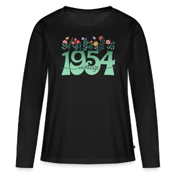 Pattern Flowers 1954 Birthday Party Woman 70 Years - Women's Premium Organic Long Sleeve Shirt - black - Front - Julia (174cm)