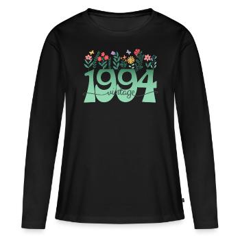 Motiv Blumen 1994 Geburtstagsfeier Frau 30 Jahre - Frauen Premium Bio Langarmshirt - Schwarz - Vorne - Julia (174cm)