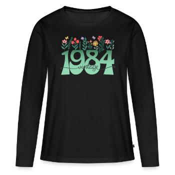 Motif Fleurs 1984 Fête Anniversaire Femme 40 Ans - T-shirt manches longues Premium bio Femme - noir - Devant - Julia (174cm)