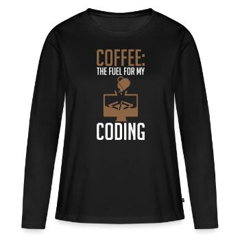 Coder Coffee Le carburant de mon codage - T-shirt manches longues Premium bio Femme - noir - Devant - Julia (174cm)