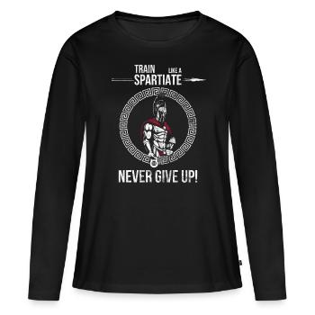 Spartan Fitness Warrior N’abandonnez jamais - T-shirt manches longues Premium bio Femme - noir - Devant - Julia (174cm)