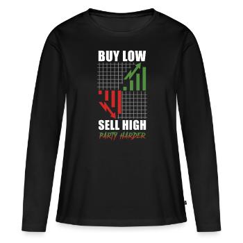 Global Stock Trading - Achetez bas, haut - T-shirt manches longues Premium bio Femme - noir - Devant - Julia (174cm)