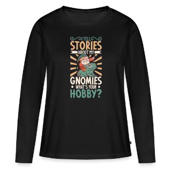 Je raconte des histoires sur les nains de jardin - T-shirt manches longues Premium bio Femme - noir - Devant - Julia (174cm)