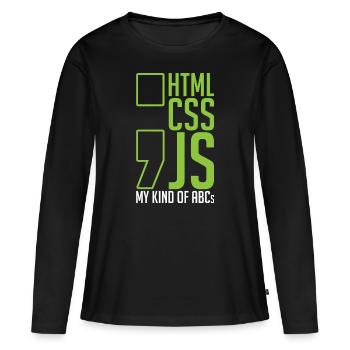 Cadeau développeur web html css js mon genre de - T-shirt manches longues Premium bio Femme - noir - Devant - Julia (174cm)