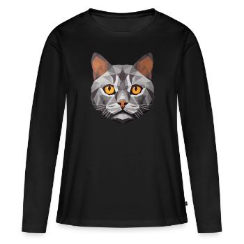 British Shorthair Cat BSH Low Polygon - Women's Premium Organic Long Sleeve Shirt - black - Front - Julia (174cm)