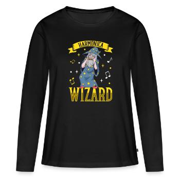 Harmonica Wizard - Mundharmonika - Frauen Premium Bio Langarmshirt - Schwarz - Vorne - Julia (174cm)