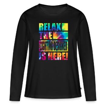 Concepteur d’éclairage drôle de dicton - T-shirt manches longues Premium bio Femme - noir - Devant - Julia (174cm)