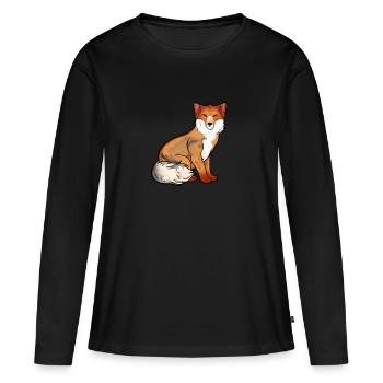 Dessin d’un renard tibétain - T-shirt manches longues Premium bio Femme - noir - Devant - Julia (174cm)