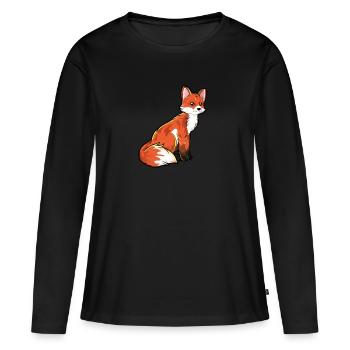 Dessin d’un renard roux - T-shirt manches longues Premium bio Femme - noir - Devant - Julia (174cm)