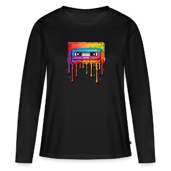 Cassette - T-shirt manches longues Premium bio Femme - noir - Devant - Julia (174cm)