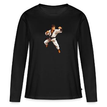Karaté Combattant - T-shirt manches longues Premium bio Femme - noir - Devant - Julia (174cm)