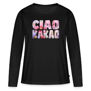 Motif floral de cacao Ciao - T-shirt manches longues Premium bio Femme - noir - Devant - Julia (174cm)