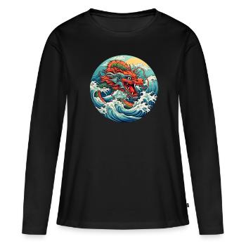 Dragon chinois - T-shirt manches longues Premium bio Femme - noir - Devant - Julia (174cm)
