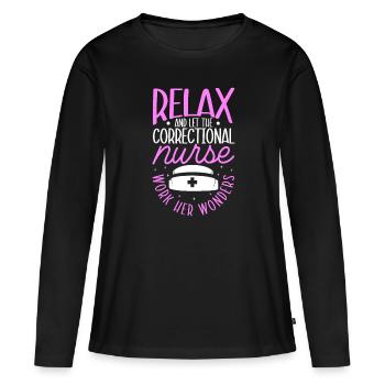 Soignant en prison - T-shirt manches longues Premium bio Femme - noir - Devant - Julia (174cm)
