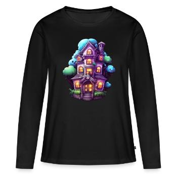 Comic Haunted House - Women's Premium Organic Long Sleeve Shirt - black - Front - Julia (174cm)