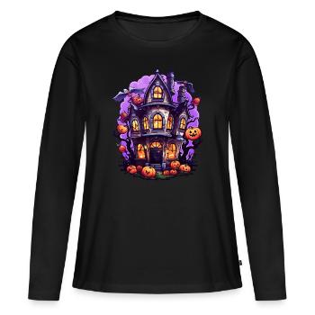 Bande dessinée Halloween Maison hantée - T-shirt manches longues Premium bio Femme - noir - Devant - Julia (174cm)