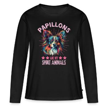 Papillon Dog Lover Colorful Miniature Spaniel - Women's Premium Organic Long Sleeve Shirt - black - Front - Julia (174cm)