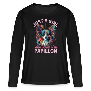 Papillon Dog Lover Colorful Miniature Spaniel - Women's Premium Organic Long Sleeve Shirt - black - Front - Julia (174cm)