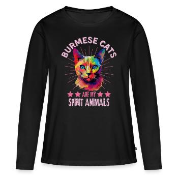 Burmese Cat Lover Colorful Burmese Cat - Women's Premium Organic Long Sleeve Shirt - black - Front - Julia (174cm)