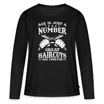 Cadeau d’anniversaire Barber Job - T-shirt manches longues Premium bio Femme - noir - Devant - Julia (174cm)