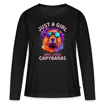 Capybara mit Sonnenbrille Capybara Girl - Frauen Premium Bio Langarmshirt - Schwarz - Vorne - Julia (174cm)