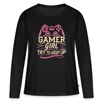 Gamer Girl essaie de suivre - T-shirt manches longues Premium bio Femme - noir - Devant - Julia (174cm)
