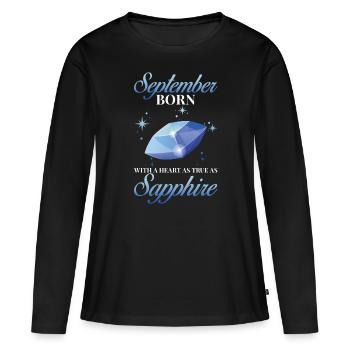 Pierre de naissance Septembre Saphir - T-shirt manches longues Premium bio Femme - noir - Devant - Julia (174cm)