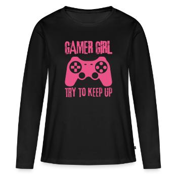 Gamer Girl essaie de suivre - T-shirt manches longues Premium bio Femme - noir - Devant - Julia (174cm)