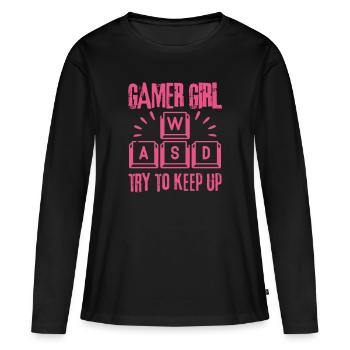 Gamer Girl essaie de suivre - T-shirt manches longues Premium bio Femme - noir - Devant - Julia (174cm)