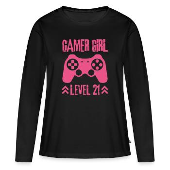 Gamer girl Level 21 Geburtstag - Frauen Premium Bio Langarmshirt - Schwarz - Vorne - Julia (174cm)