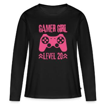 Gamer girl Level 20 Anniversaire - T-shirt manches longues Premium bio Femme - noir - Devant - Julia (174cm)
