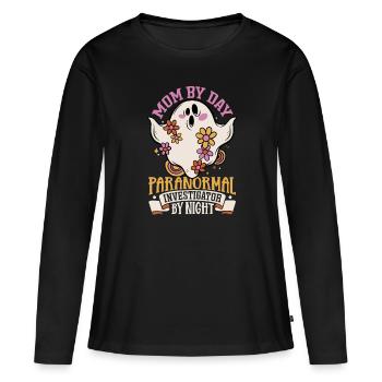 Maman est une chasseuse de fantômes - T-shirt manches longues Premium bio Femme - noir - Devant - Julia (174cm)