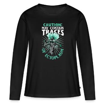 Peut contenir des traces d’ectoplasme - chasse aux fantômes - T-shirt manches longues Premium bio Femme - noir - Devant - Julia (174cm)