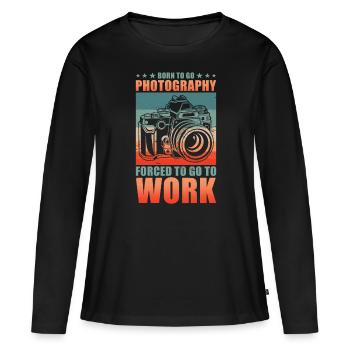 Photographe Né pour photographier pour travailler - T-shirt manches longues Premium bio Femme - noir - Devant - Julia (174cm)
