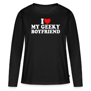 J'aime Mon Petit Ami Geek J'Adore Mon Copain Geek - T-shirt manches longues Premium bio Femme - noir - Devant - Julia (174cm)
