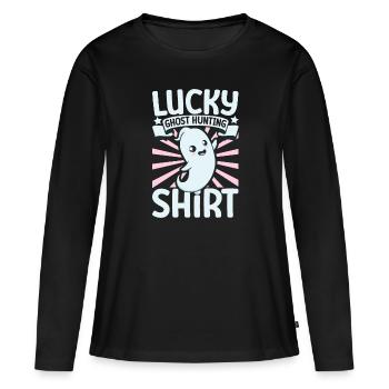 SOS Fantômes - Chasse aux fantômes chanceux - T-shirt manches longues Premium bio Femme - noir - Devant - Julia (174cm)