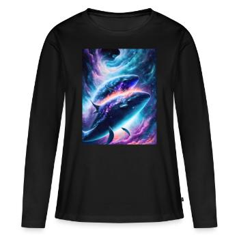Divine whales in the cosmic star nebula - Women's Premium Organic Long Sleeve Shirt - black - Front - Julia (174cm)