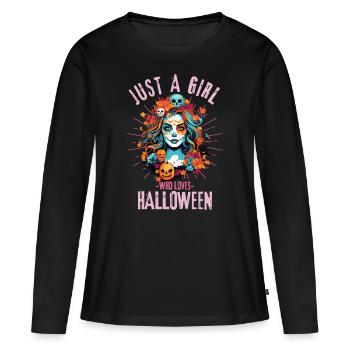 Halloween Girl Bunte Halloween Frau Sugar Skull - Frauen Premium Bio Langarmshirt - Schwarz - Vorne - Julia (174cm)