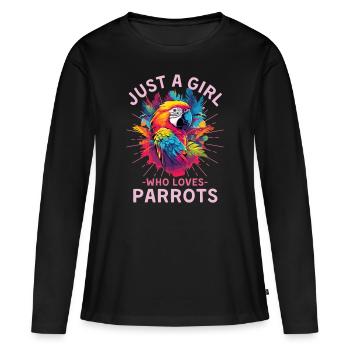 Colorful parrot saying - Women's Premium Organic Long Sleeve Shirt - black - Front - Julia (174cm)