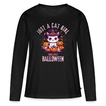 Halloween Katze Spruch - Frauen Premium Bio Langarmshirt - Schwarz - Vorne - Julia (174cm)