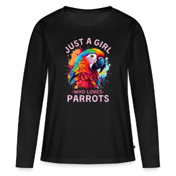 Colorful parrot saying - Women's Premium Organic Long Sleeve Shirt - black - Front - Julia (174cm)
