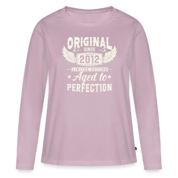 Millésime 2012 Anniversaire Joie - T-shirt manches longues Premium bio Femme - rose poudré - Devant - Julia (174cm)