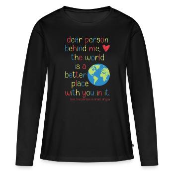 Chère personne derrière moi - T-shirt manches longues Premium bio Femme - noir - Devant - Julia (174cm)