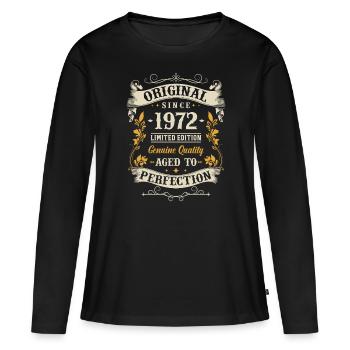 Vraie rareté : cadeau vintage 1972 - T-shirt manches longues Premium bio Femme - noir - Devant - Julia (174cm)