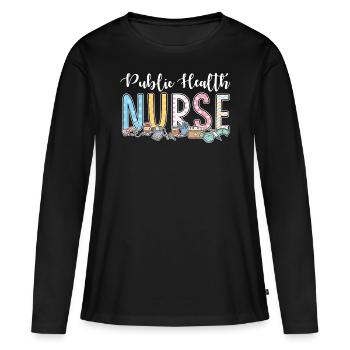 Infirmière en santé publique - T-shirt manches longues Premium bio Femme - noir - Devant - Julia (174cm)