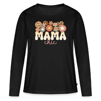 Retro Boho 1970 Maman Formidable Maman Chic - T-shirt manches longues Premium bio Femme - noir - Devant - Julia (174cm)