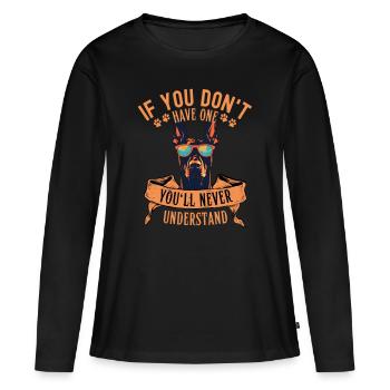Doberman avec des lunettes de soleil - T-shirt manches longues Premium bio Femme - noir - Devant - Julia (174cm)