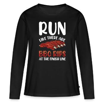 Ligne d’arrivée du marathonien de marathon Dire drôle - T-shirt manches longues Premium bio Femme - noir - Devant - Julia (174cm)