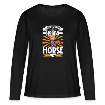 J’aime mon cheval de bataille - T-shirt manches longues Premium bio Femme - noir - Devant - Julia (174cm)